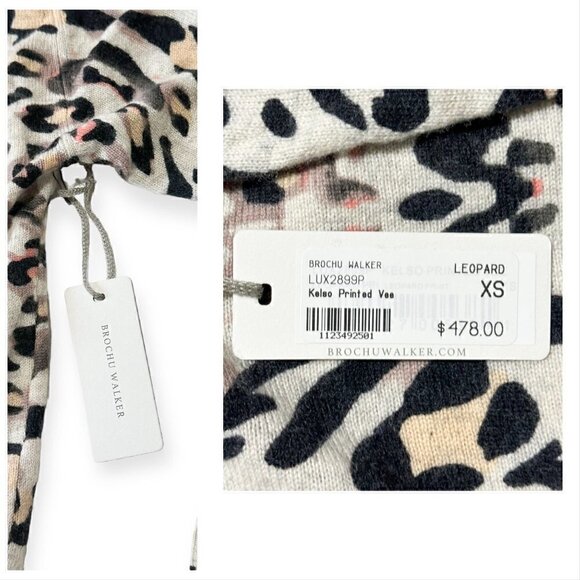 New with tag, Brochu Walker Kelso Leopard Print Cashmere V-neck Sweater, Size X - Picture 13 of 15